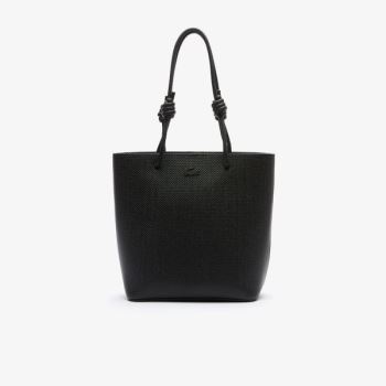 Lacoste Chantaco Matte Piqué Leather Vertical Tote Bag - Taška Dámské Černé | CZ-O4iopd